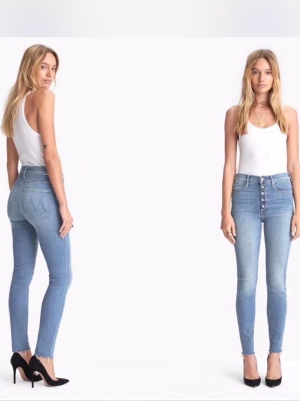 MOTHER Light Blue High-Rise Skinny Jeans with Button Fly